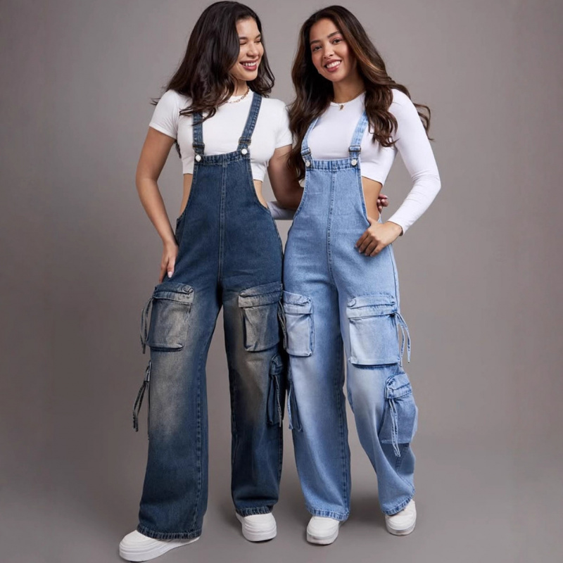 Women'S Fashion Overalls - Modne damskie dżinsowe ogrodniczki z prostymi