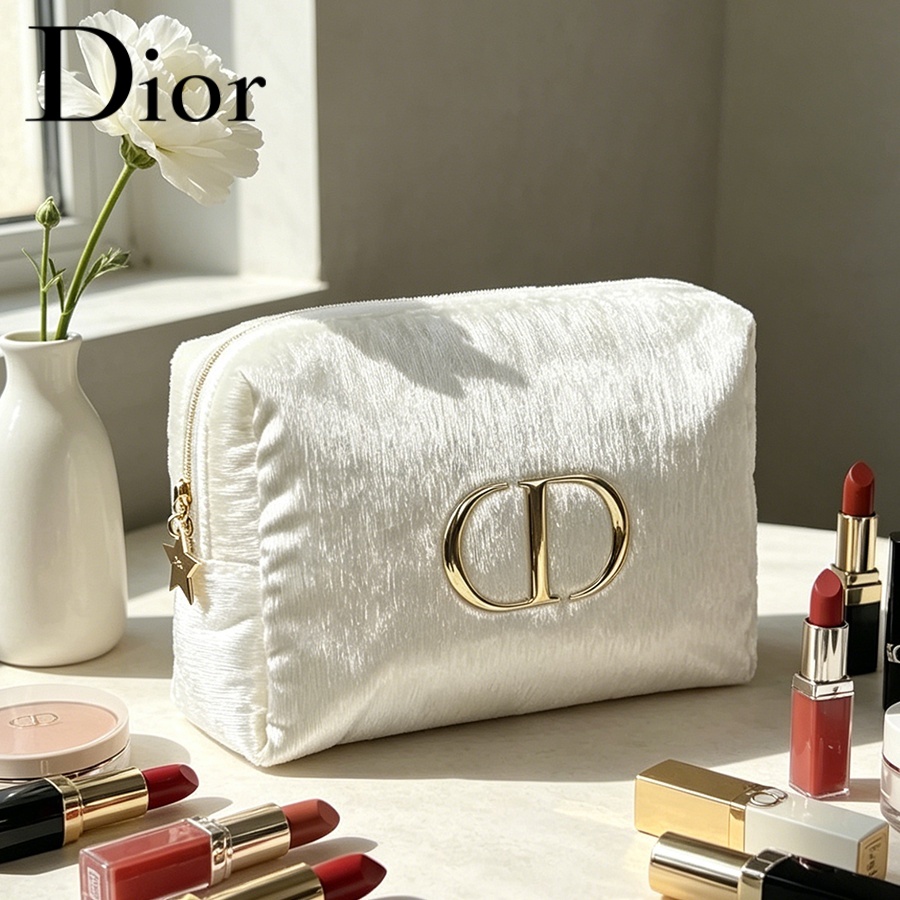 Women'S Fashion Essentials - Kosmetyczka podróżna Dior z białego aksamitu,