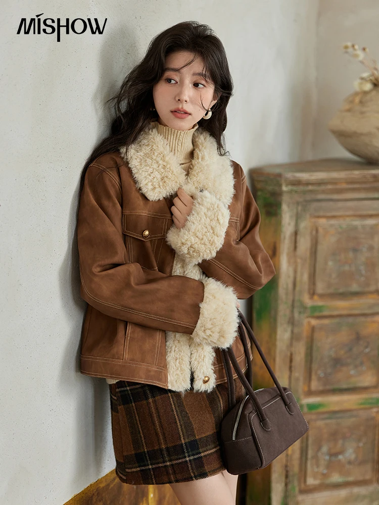 Women'S Fashion Leather Jacket - MISHOW skórzana kurtka futrzana damska wełna