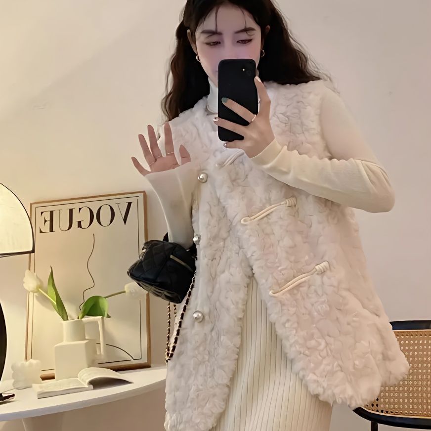Women'S Fashion Gilet - Damskie kamizelki z pluszu jagnięcego, białe,