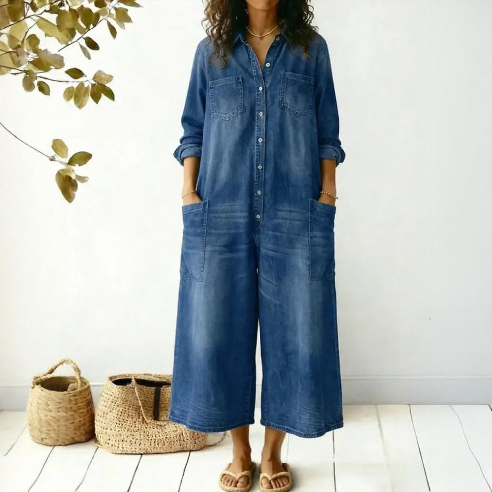 Women'S Fashion Overalls - Damski kombinezon dżinsowy oversize z długim