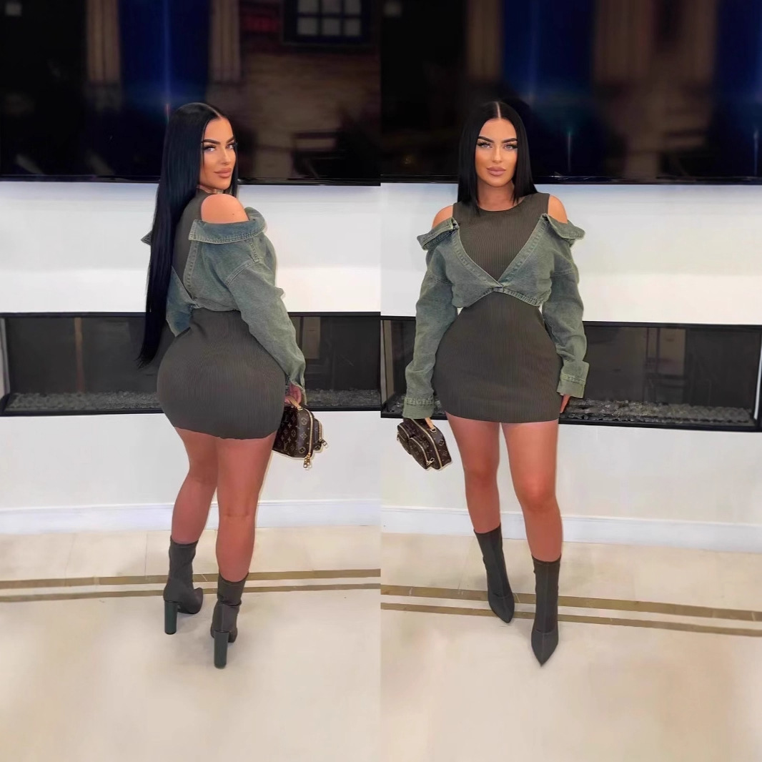 Women'S Fashion Overalls - Damski dżinsowy kombinezon bodycon, sukienka, wiosenna