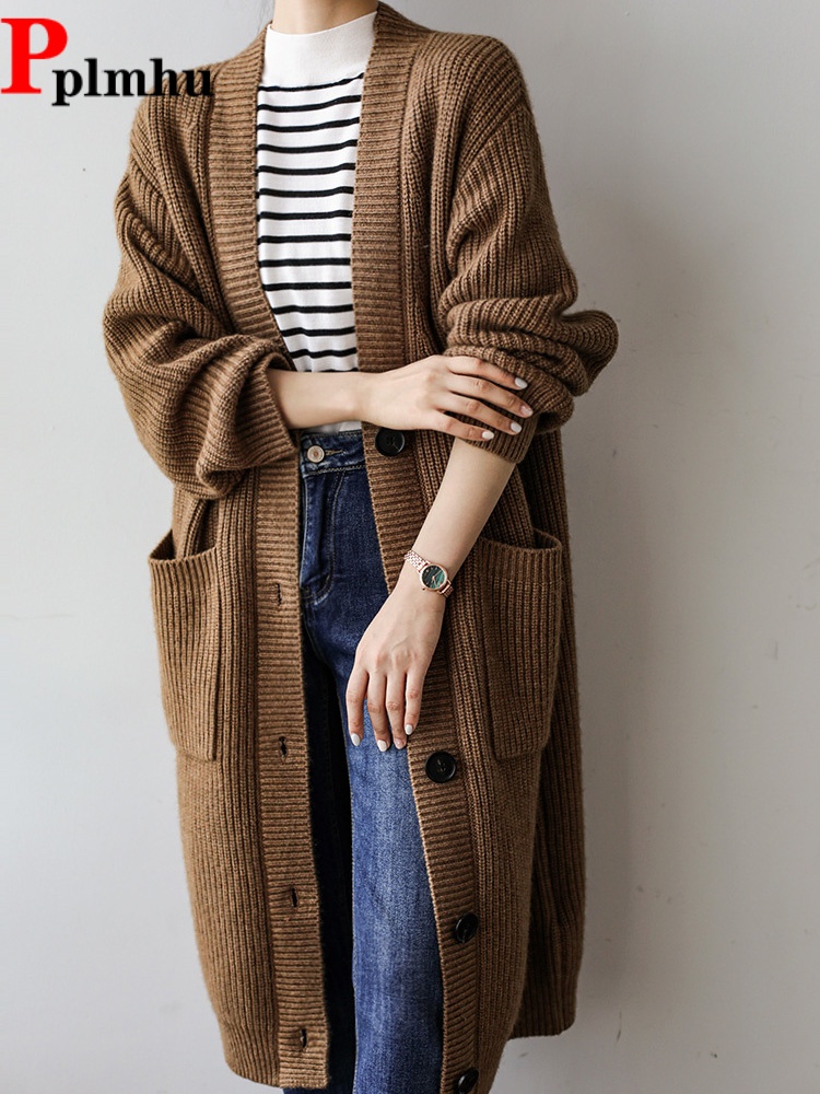 Women'S Fashion Gilet - Luźny, długi, dzianinowy kardigan zapinany na