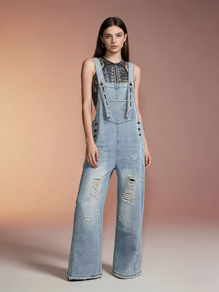 Women'S Fashion Overalls - Modne retro dżinsowe ogrodniczki z dziurami,