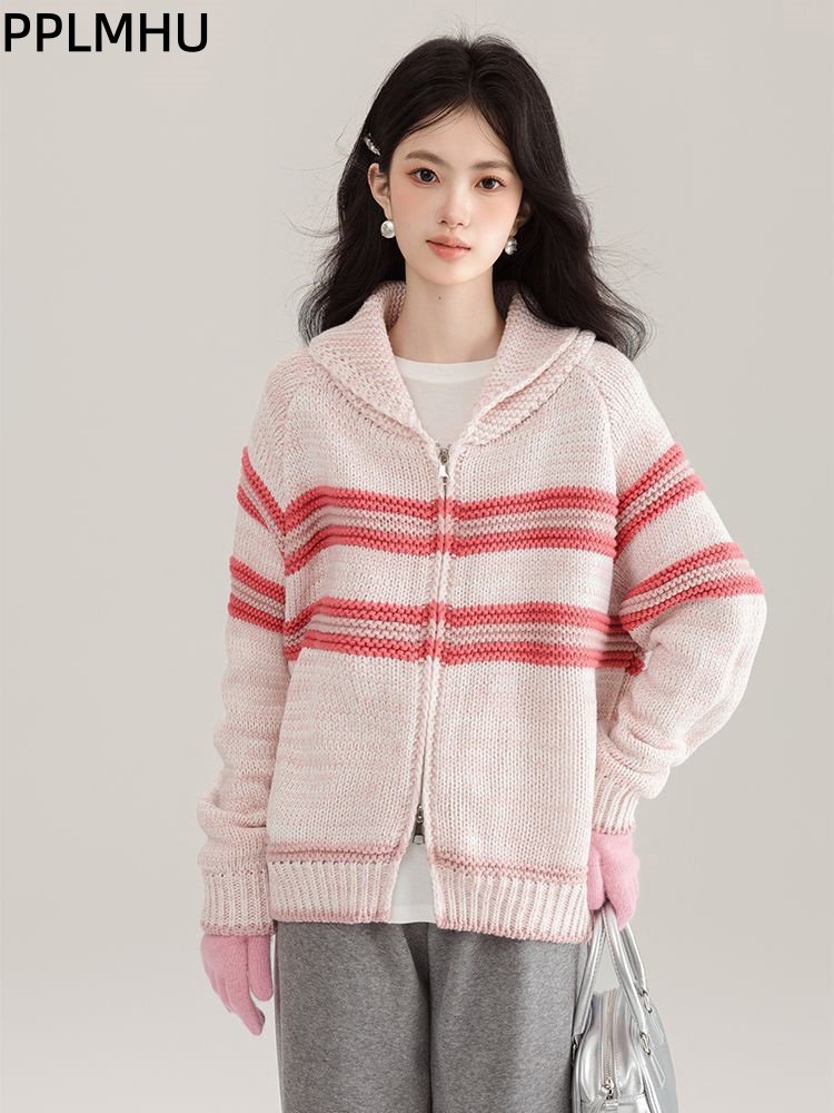 Women'S Fashion Gilet - Kardigan z dzianiny w paski z