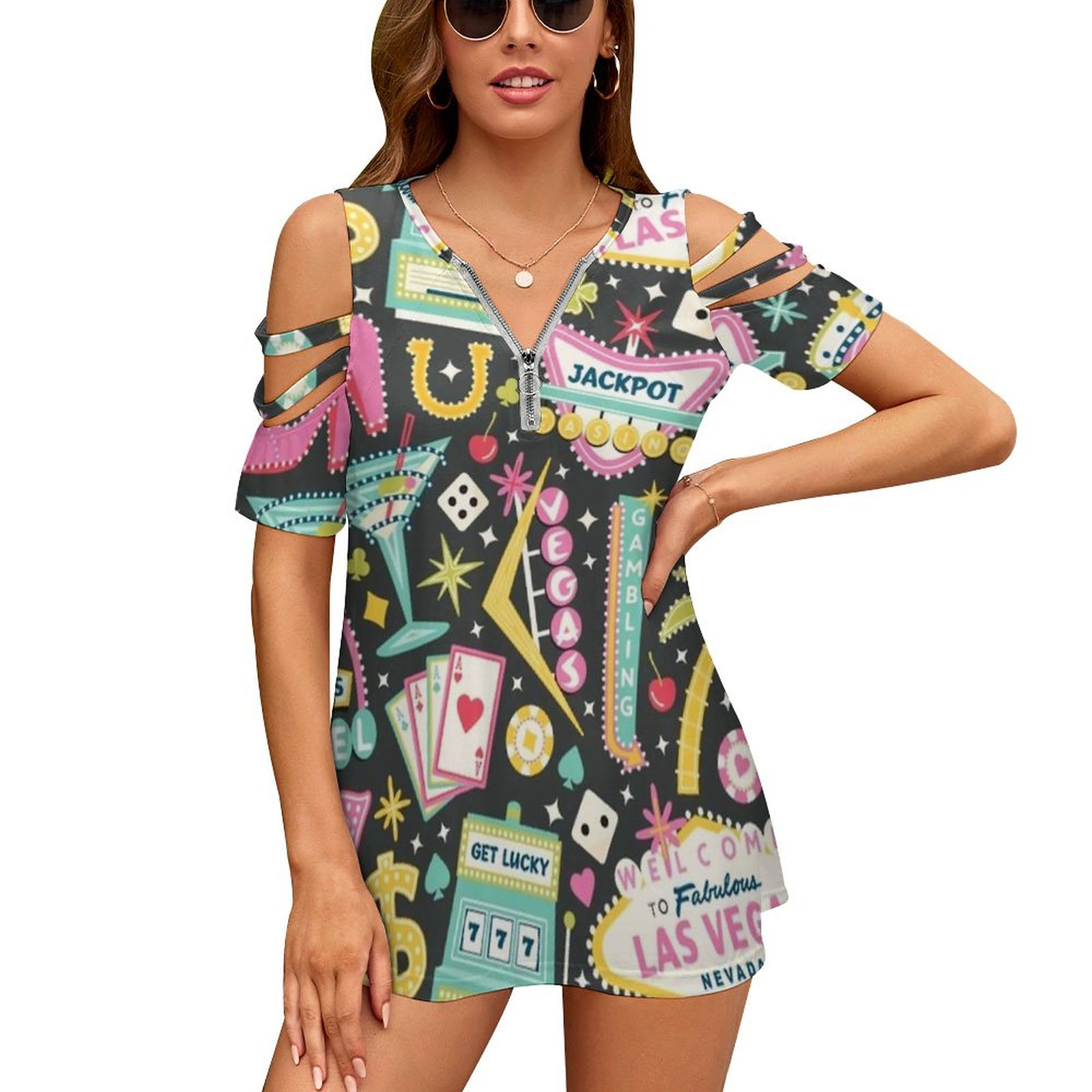 Women Fashion Vector - Viva Las Vegas T-Shirt damski Summer