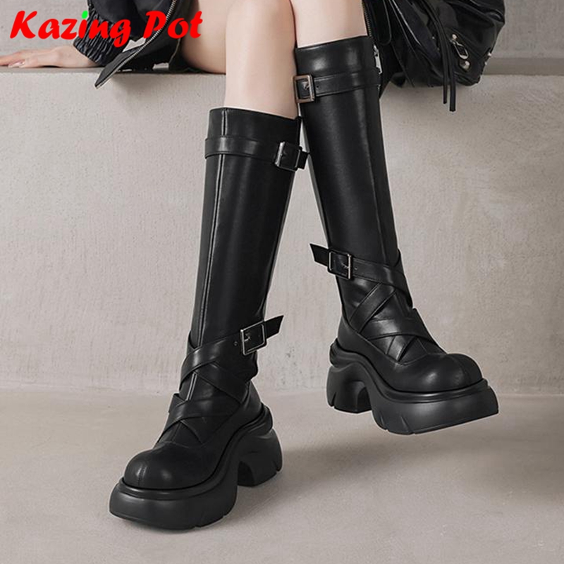 Women'S Fashion Riding Boots - Botki za kolano z metalową klamrą