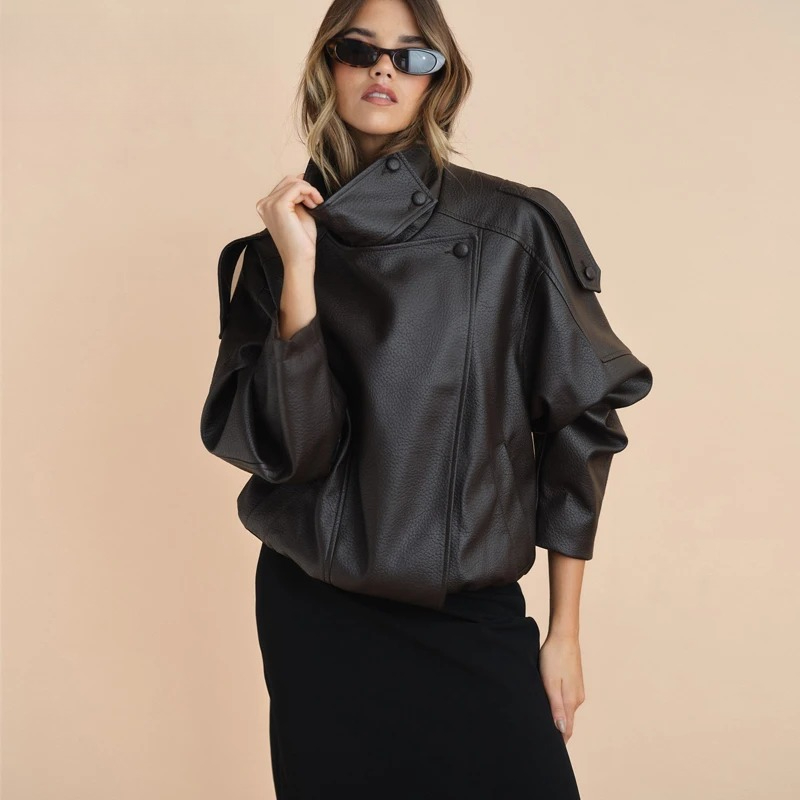 Kurtki bomberki damskie ze szt – Women'S Fashion Leather Jacket recenzja i cena