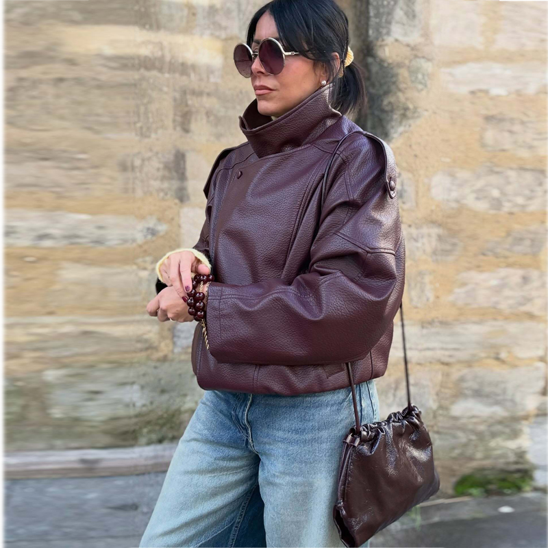 Kurtki bomberki damskie ze szt – Women'S Fashion Leather Jacket recenzja i cena